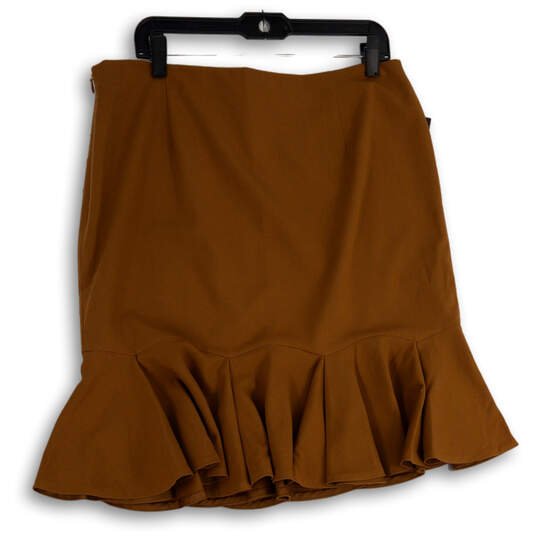Womens Brown Ruffle Hem Side Zip Straight & Pencil Skirt Size 12 image number 1