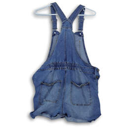 Womens Blue Distressed Medium Wash Denim Pocket Cuffed Short Overalls Sz M alternative image