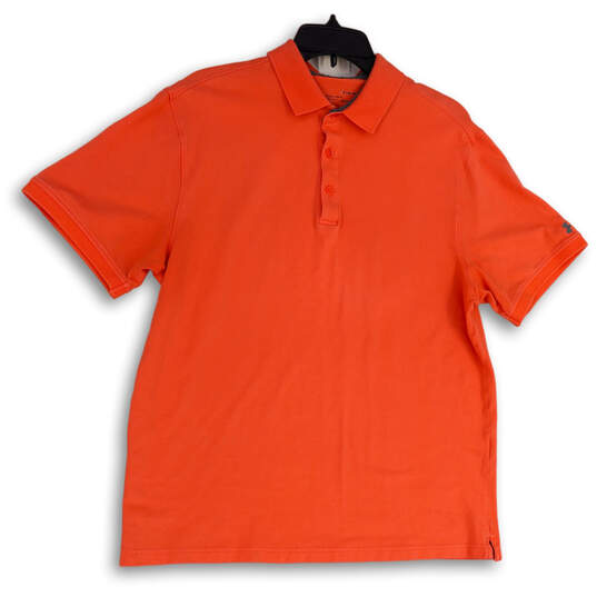 Womens Orange Short Sleeve Collared Stretch Side Slit Polo Shirt Size M image number 1