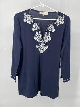 Jones New York Womens Blue White Embroidery Tunic Top Size L T-0552426-L