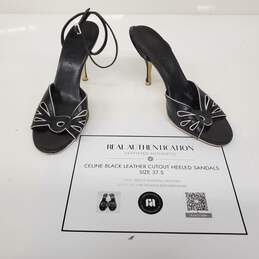 Celine Black Leather White Trim Cutout Heeled Sandals Women's Size 7