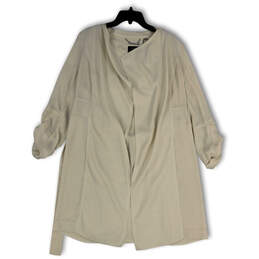 Womens Beige Roll Tab Sleeve Waist Belt Pockets Open-Front Jacket Size L