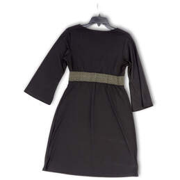 Womens Black Gold Trim 3/4 Flared Sleeve Knee Length A-Line Dress Size M alternative image