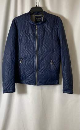Emporio Armani Womens Blue Leather Long Sleeve Full Zip Basic Jacket Size M