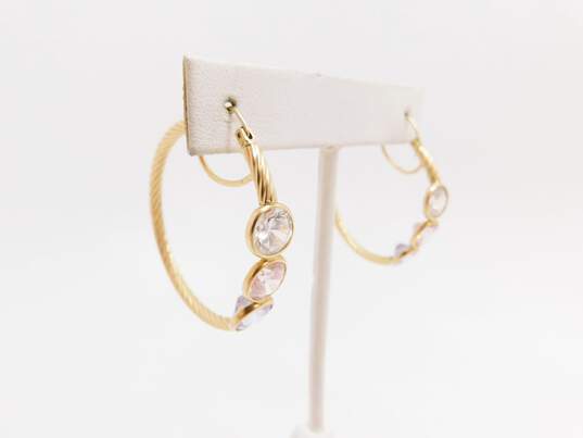 14K Gold Clear Pink & Purple Cubic Zirconia Accented Twisted Hoop Earrings 8.6g image number 5