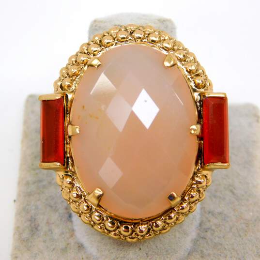 NB Nicky Butler Brass Faceted Pink Chalcedony & Carnelian Granulated Oval Chunky Ring 14.6g image number 2