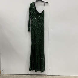 NWT Womens Green Sequin One Shoulder Back Zip Evening Maxi Dress Size L