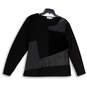 Womens Black Patchwork Long Sleeve Round Neck Pullover Top Size X-Large image number 1