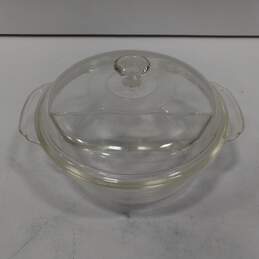 Fire King Round 1-1/2 QT Clear Glass Divided Casserole Dish w/ Lid