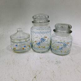 VTG Anchor Hocking Farm Country Geese Glass Lidded Candy Dish & Storage Jars