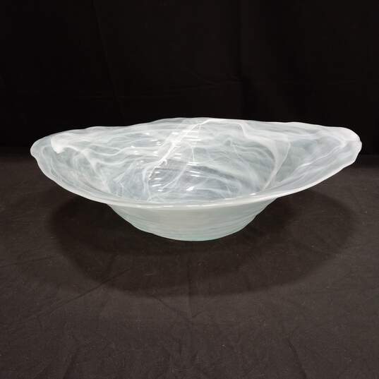 Large Hand Made Blue Swirl Glass Art Glass Centerpiece Bowl image number 3