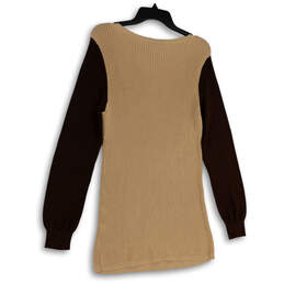 Womens Brown Beige Knitted Balloon Sleeve Pullover Sweater Dress Size XL alternative image