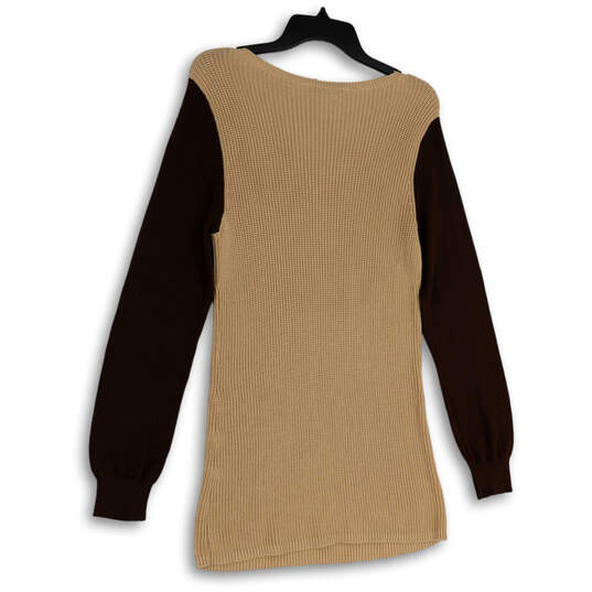 Womens Brown Beige Knitted Balloon Sleeve Pullover Sweater Dress Size XL image number 2