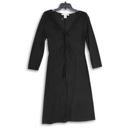 Womens Black V-Neck Long Sleeve Front Twist Shift Dress Size 6