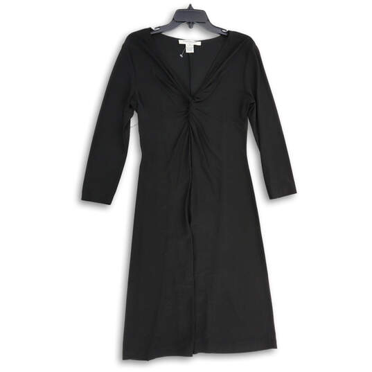 Womens Black V-Neck Long Sleeve Front Twist Shift Dress Size 6 image number 1