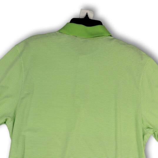 Mens Green Striped Spread Collar Short Sleeve Button Front Polo Shirt Sz L image number 4