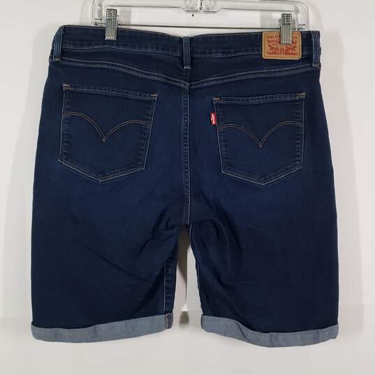 Womens 5 Pocket Design Dark Wash Cuffed Denim Bermuda Shorts Size 32 image number 2