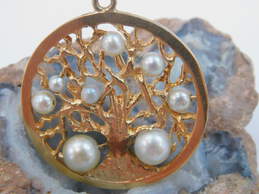 14K Yellow Gold Faux Pearl Tree Of Life Pendant 9.8g