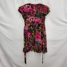 Betsey Johnson WM's 100% Silk Charmeuse Midnight Rose Ruffle Bottom Dress Size L