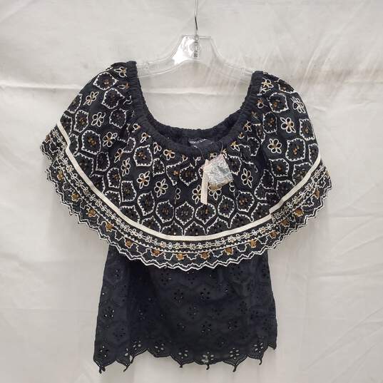 NWT Anthropologie Hemant & Nandita Black Lace Scoop Neck Blouse Size S image number 1
