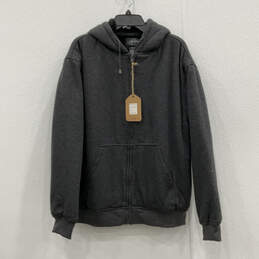 NWT Mens Gray Pockets Long Sleeve Hooded Full-Zip Jacket Size Medium