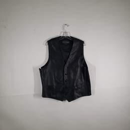 Mens Leather Sleeveless Button Front Motorcycle Vest Jacket Size 42
