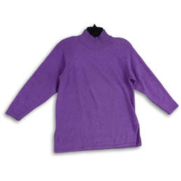 Womens Purple Knitted Mock Neck Long Sleeve Pullover Sweater Size L