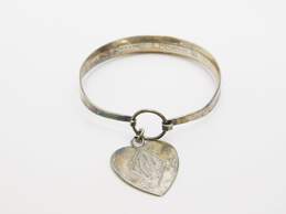 Vintage Erik Granit & Co. Finland 925 Monogrammed Heart Tag Hook On Bangle Bracelet 12.4g