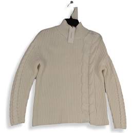 NWT Calvin Klein Womens White Open Knit Mock Neck Long Sleeve Sweater Size S