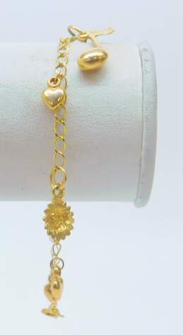 14K Yellow Gold Sunflower Best Friend Heart & Music Note Charm Bracelet 4.5g
