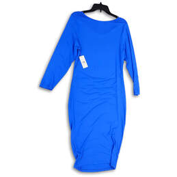 NWT Womens Blue Long Sleeve Round Neck Stretch Midi Bodycon Dress Size 0 alternative image