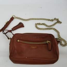 Coach Brown Leather Camera Bag with Gold Chain