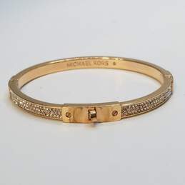 Michael Kors Gold Tone Crystal Hinged Bangle 7 5/8inch Bracelet 23.0g
