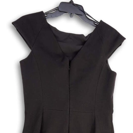 Womens Black Front Slit Cap Sleeve Back Zip Knee Length Sheath Dress Size 8 image number 4