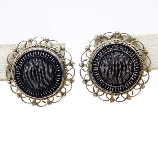 Vintage Taxco Mexico 925 Modernist Ripple Textured Coiled & Scalloped Circle Screw Back Earrings 11.3g image number 2