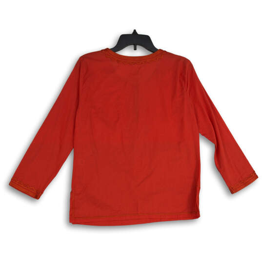 NWT Womens Red Henley Neck Long Sleeve Pullover Blouse Top Size Small image number 2