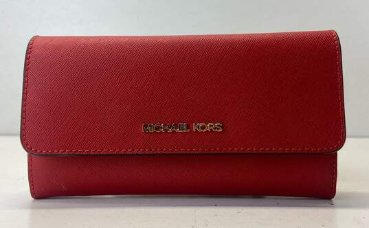Michael Kors Saffiano Leather Trifold Wallet Red image number 1