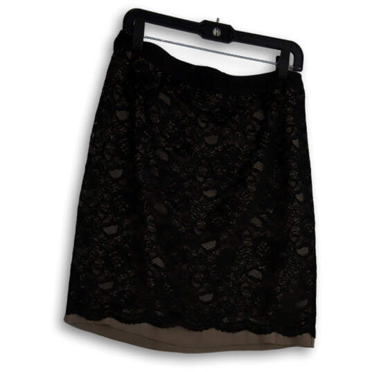Womens Black Lace Flat Front Elastic Waist Straight & Pencil Skirt Size 10 image number 1