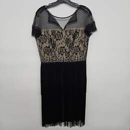 Black Mesh Top Floral Print Dress With Tassles