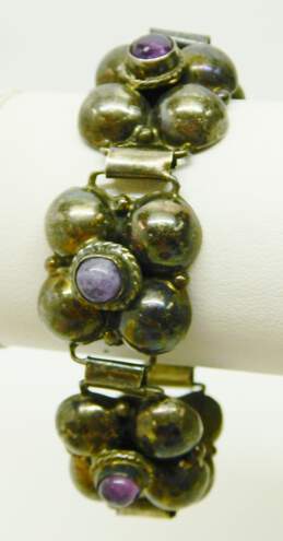 Artisan Mexico 925 Amethyst Cabochons Domes & Granulated Panels Linked Bracelet 30.4g