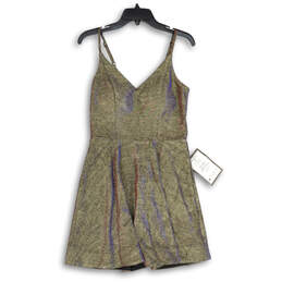 NWT Womens Multicolor V-Neck Spaghetti Strap Short A-Line Dress Size 7