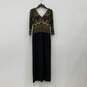 Womens Black Gold Sequin V-Neck 3/4 Sleeve Back Zip Maxi Dress Size 0 image number 1