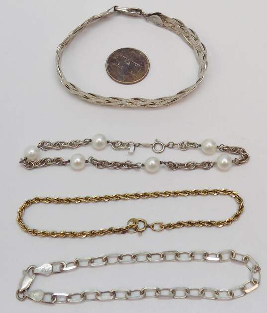 Artisan 925 & Vermeil Twisted Rope Braided Herringbone Pearls Station & Cable Chain Bracelets Variety 19.6g image number 2
