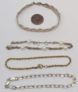 Artisan 925 & Vermeil Twisted Rope Braided Herringbone Pearls Station & Cable Chain Bracelets Variety 19.6g alternative image