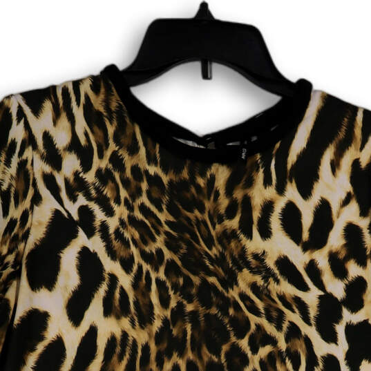 Womens Brown Leopard Print Round Neck Short Sleeve Pullover Blouse Top Sz 2 image number 3