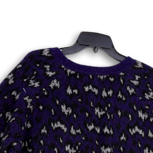 Womens Blue Printed Round Neck Long Sleeve Knitted Pullover Sweater Size XL image number 4