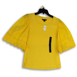 NWT Womens Yellow 3/4 Sleeve Round Neck Pullover Blouse Top Size Medium