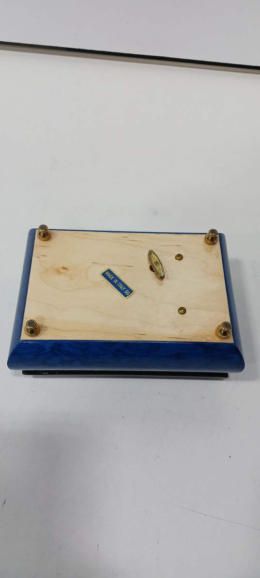 Blue Wood Handmade Italian Musical Jewelry Box image number 6
