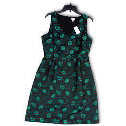 NWT Womens Black Green Floral Sleeveless V-Neck Back Zip A-Line Dress Sz 10