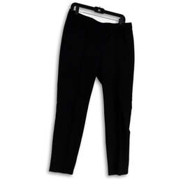 Womens Black Pleated Front Pockets Stretch Skinny Leg Ankle Zip Pants Sz 12